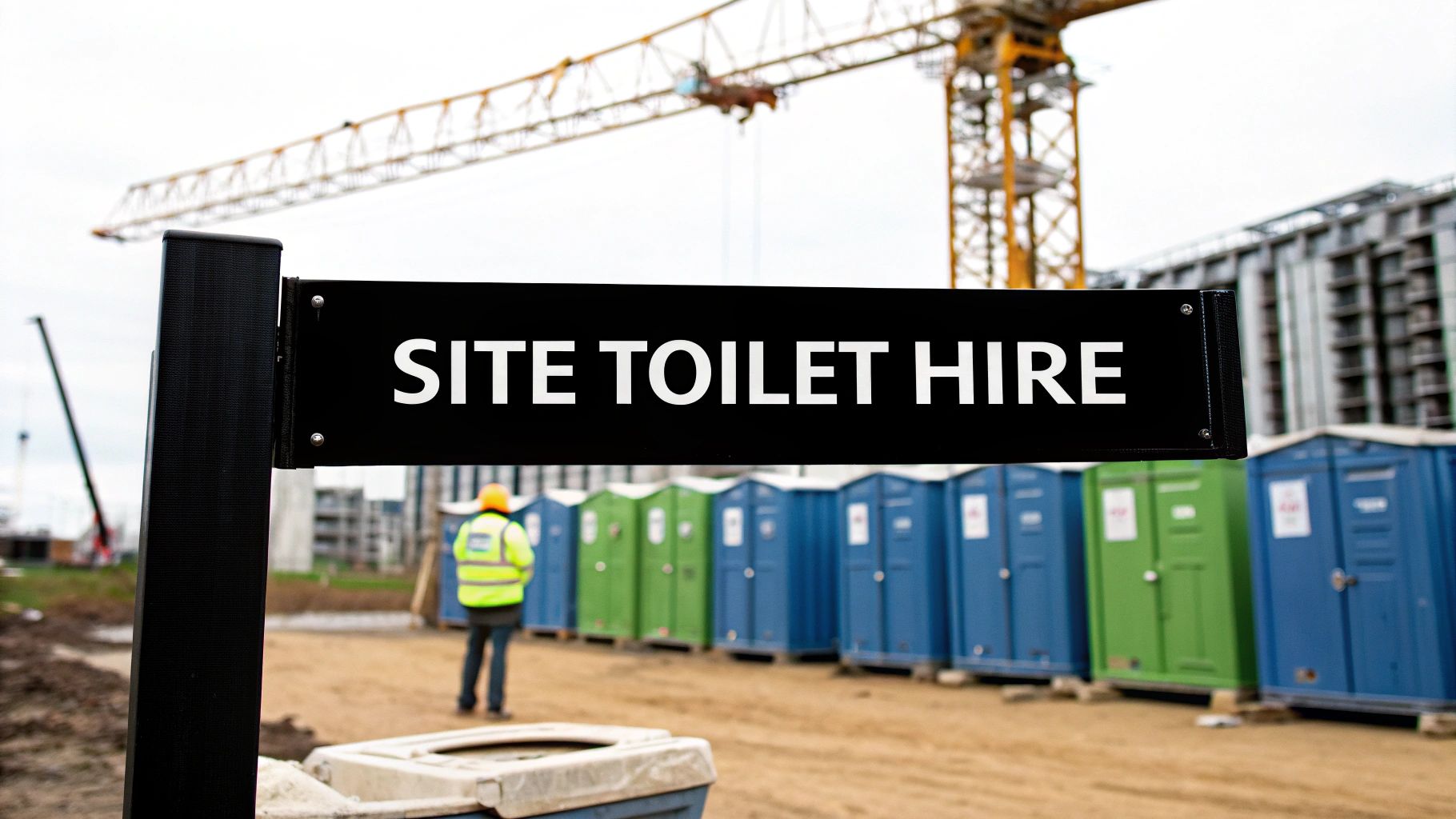 Portable toilets being delivered to a building site